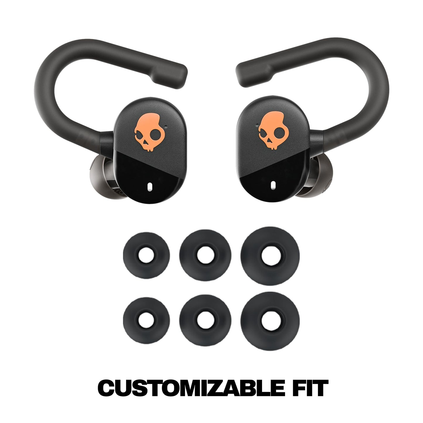 Skullcandy Push Play Active Wireless Earbuds, Bluetooth Headphones, Noise Isolating Fit, 34 Hrs Battery, Secure-Fit Over-Ear Hanger, Sweat Water Resistant, Microphone for iPhone Android - Black/Orange