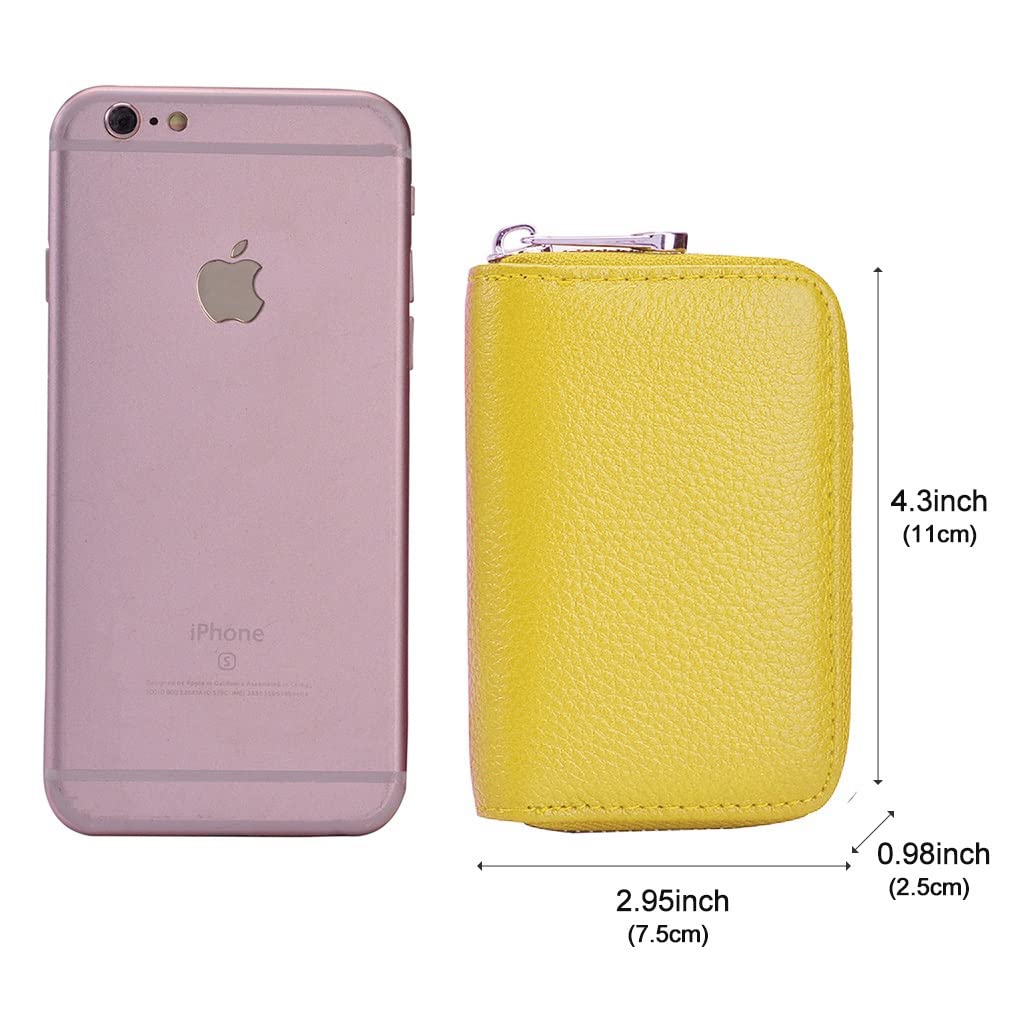 EASTNIGHTS RFID Credit Card Holder Genuine Leather Credit Card Wallet with Zipper (yellow)