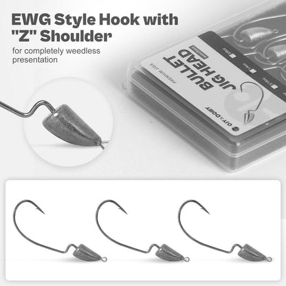 Weedless Darter Swimbait Jig Heads, Bullet Style Weighted EWG Offset Hooks for Texas Rig Fishing 1/8 3/16 1/4 3/8oz