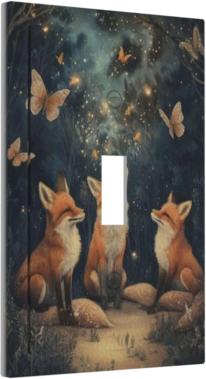 Decorative Art Light Switch Covers Foxes & Forest Single Toggle Wall Plate Decorative Switchcover Electrical Switchplate for Home Decor