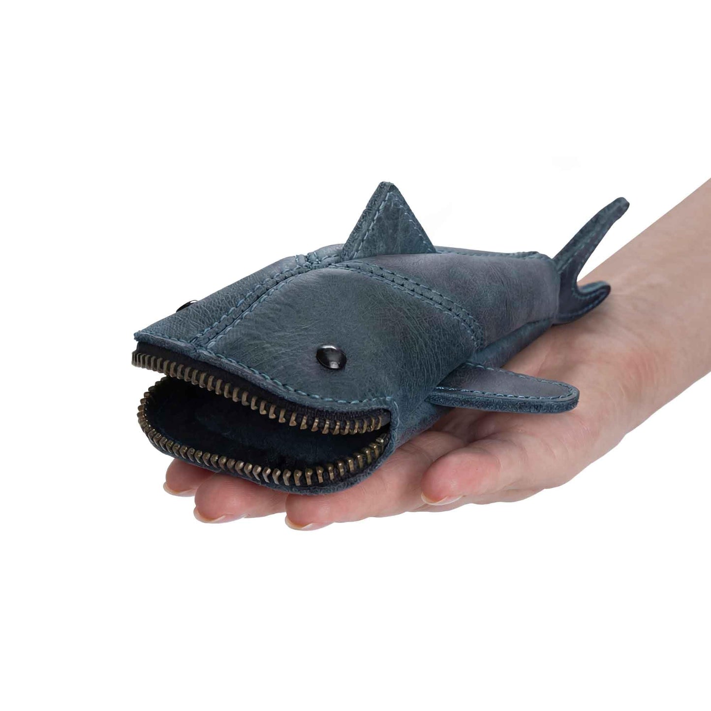 Hide & Drink, Small Shark-Shaped Pouch, Leather Coin Purse, Small Charger Cable Holder, Change Bag, Zippered Cable Case, Purses & Pouches for Cash, Tiny Travel Carrier