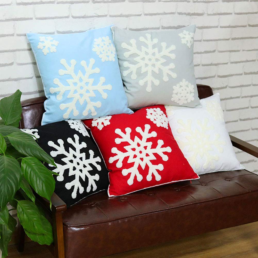 Elife 18x18 Soft Canvas Christmas Winter Snowflake Style Cotton Linen Embroidery Throw Pillows Covers w/Invisible Zipper for Bed Sofa Cushion Pillowcases for Kids Bedding (1 Pair, White)
