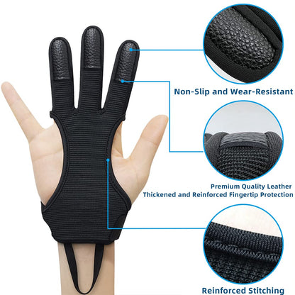 Seektop Archery Gloves Shooting Hunting Leather Three Finger Protector for Youth Adult Beginner - XL