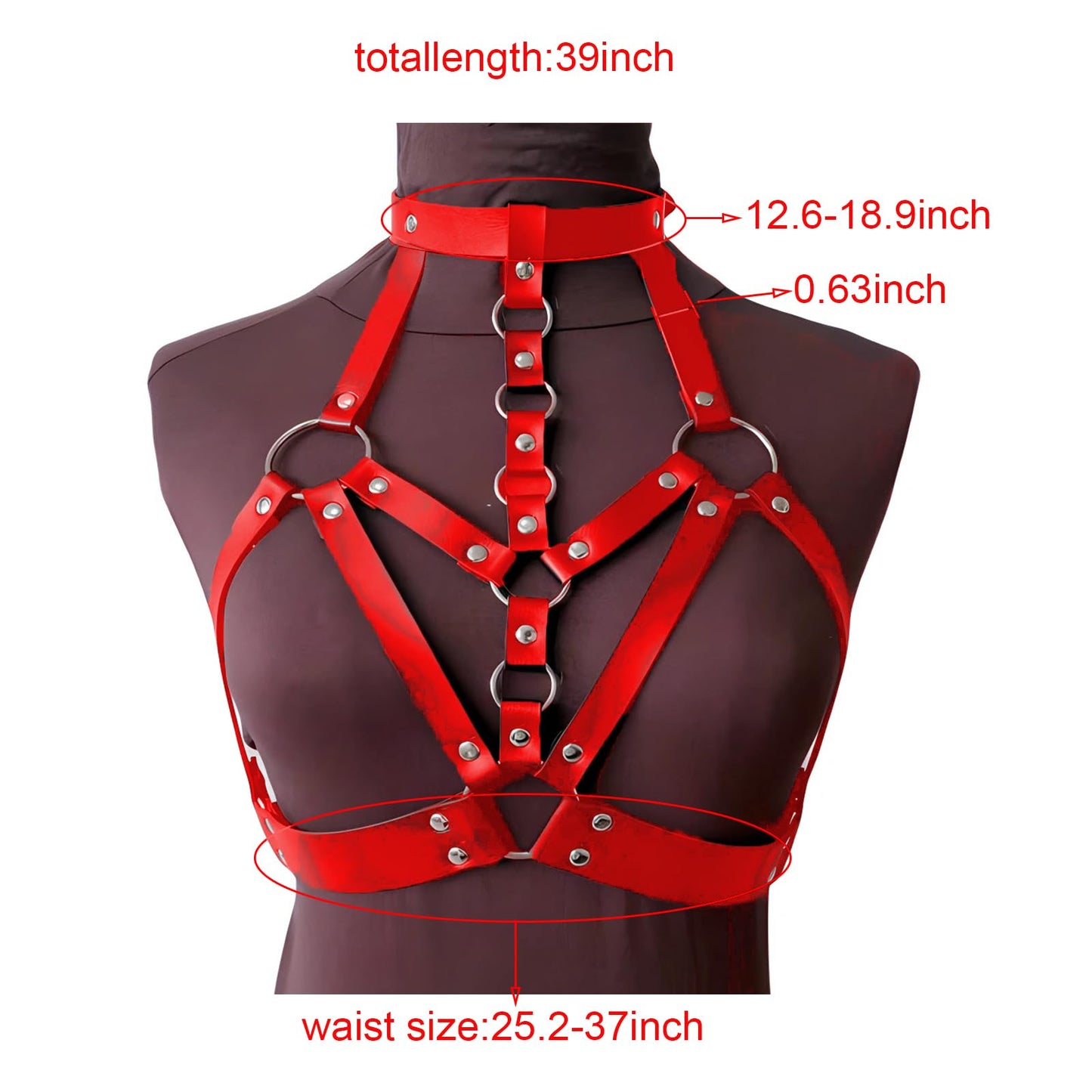 Punk Burgundy Red Leather Chest Harness for Women, Adjustable Strap Body Harness Belt Goth Lingerie Decorative Strap, Club Party Caged Bra Harness,Body Chains Rave Accessories and Gift