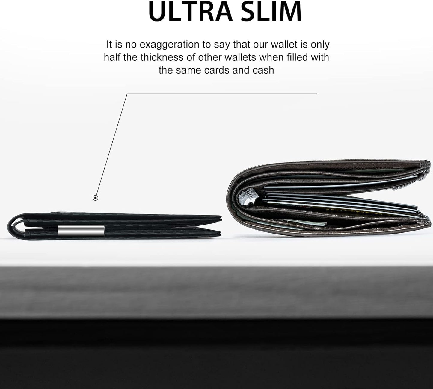 GSOIAX Slim Wallet for Men Rfid Blocking Leather Bifold Front Pocket Carbon Fiber Credit Card Holder Novelty Wallets With Gift Box (Carbon-money clip)