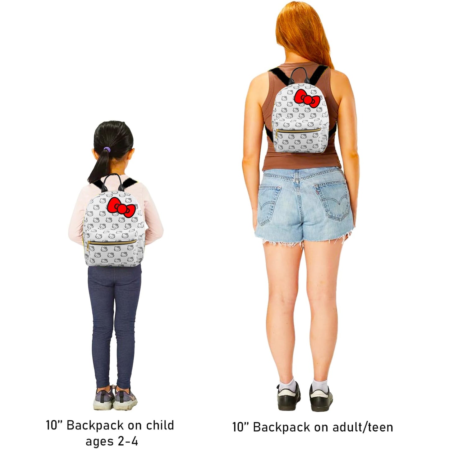 Hello Kitty Backpack Purse for Women Set - 10" Backpack with Front Pocket for Teens Plus Button | Hello Kitty Mini Backpack Bundle