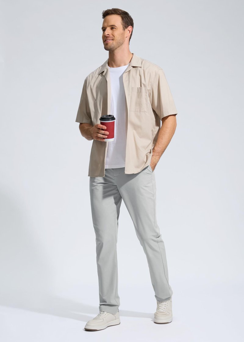 Pudolla Dress Pants for Men Golf Pants Stretch Work Dress Comfy Pants 34 Lightweight Quick Dry Casual Slacks Trousers(Bright Gray 33Wx34L)
