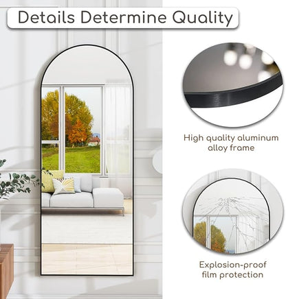 Arched Floor Mirror, 57 "x 20" Full Length Mirror Wall Mirrors Hanging or Leaning Arched-Top Full Body Mirrors with Stand for Bedroom, Dressing Room, Black