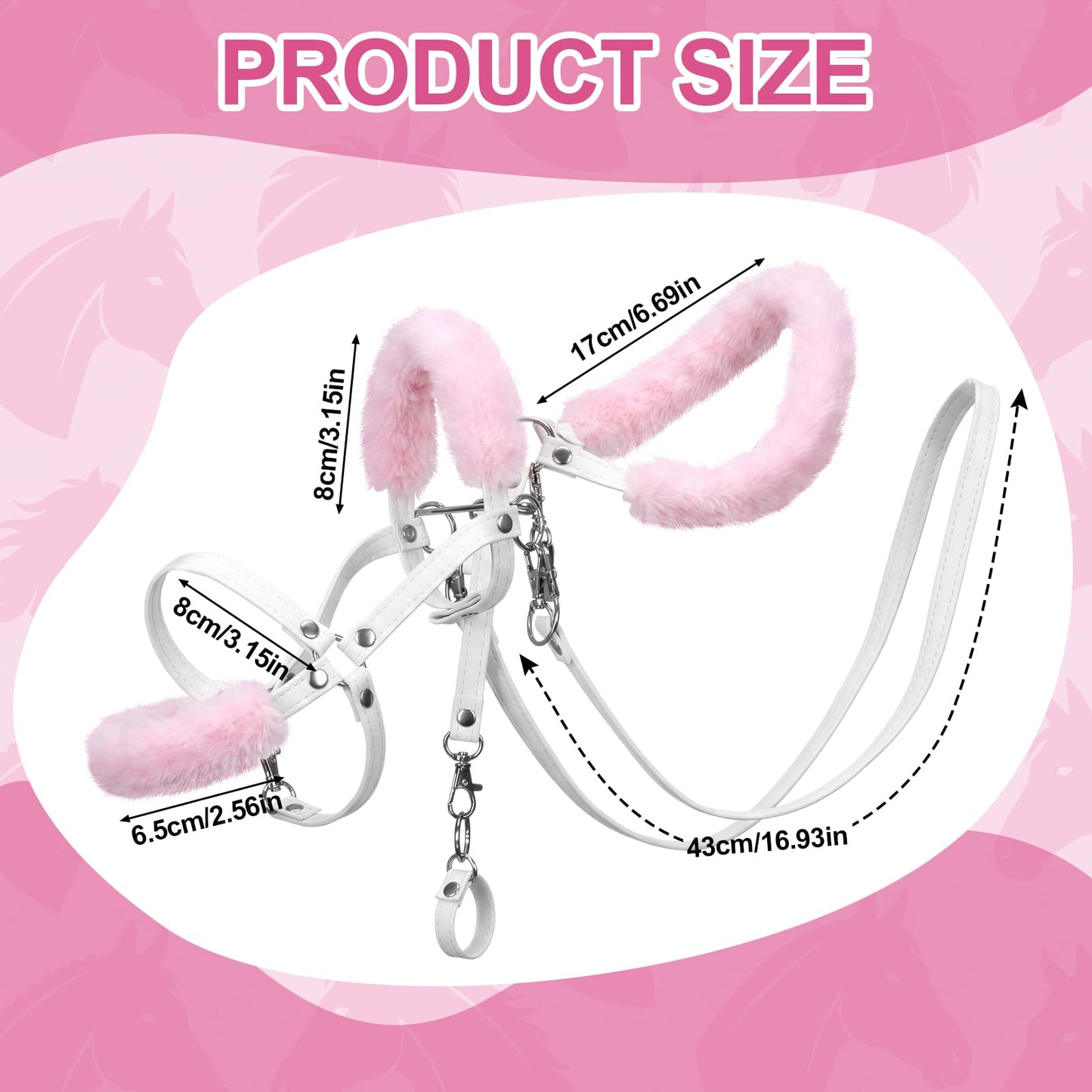 Shappy Hobby Horse Toy Accessories Realistic Horse Bridle with Metal Bit and Adjustable Reins, Faux Leather and Stainless Steel for Equestrian, Themed Events Competitions and Play (White, Pink)