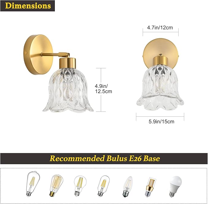 Wall Sconces Vintage Fixture Light, Vanity Lights for Bathroom, Modern Wall Light Fixtures, Metal Sconces Wall Lighting with Glass Shade, Farmhouse Wall Lamp for Bedroom Living Room