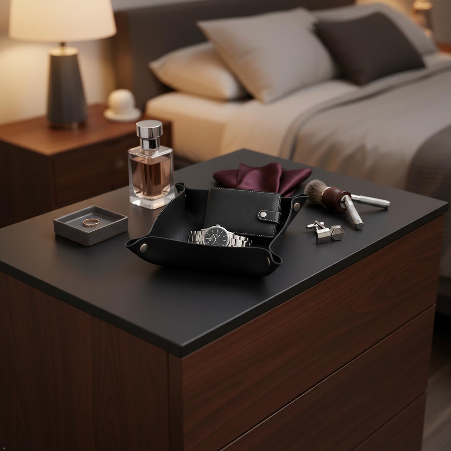 Northwind Personalized Leather Valet Tray – Made in USA - Custom Monogramed Full Grain Leather Catchall Tray for Men, Desk Organizer & Groomsmen Gift, Perfect Storage for Nightstand, Dresser