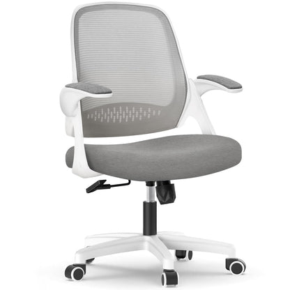 NEO CHAIR Office Desk Computer Gaming Ergonomic Chair with Lumbar Back Support Adjustable Height Swivel Wheels Flip-up Arms Mesh Chair for Home or Office (Grey)