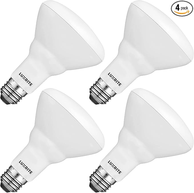 LUXRITE 4-Pack BR30 LED Bulb, 65W Equivalent, 2700K Warm White, Dimmable, 650 Lumens, LED Flood Light Bulbs, 8.5W, Energy Star, E26 Medium Base, Damp Rated, Indoor/Outdoor - Living Room and Kitchen