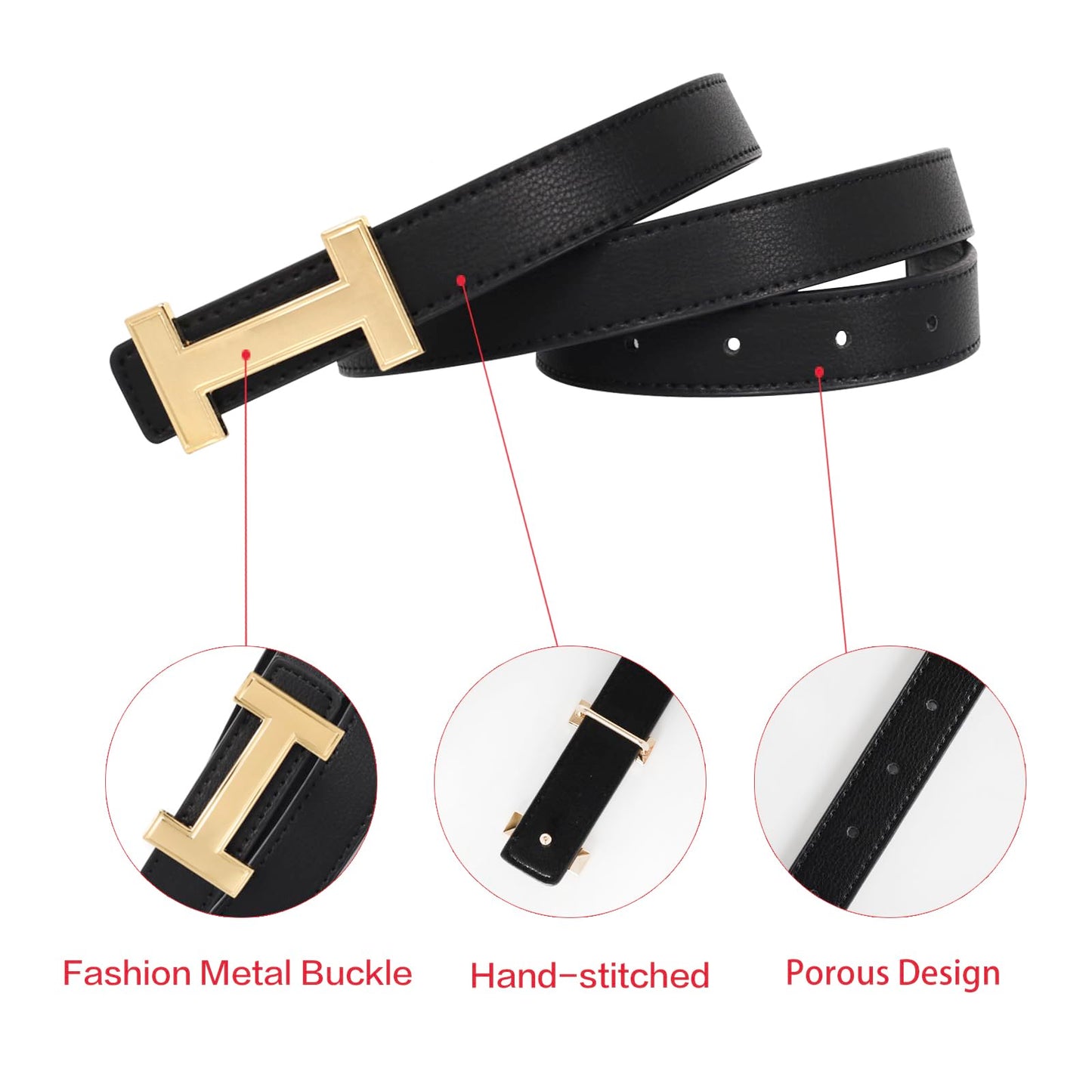 Relang Women's Belts with Gold Buckle, Fashion Waist Band, Elegant Ladies' Belt, Gift for Women