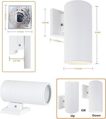 Dusk to Dawn Sensor Outdoor Wall Lamp, Exterior Lighting - ETL Listed, Die-casting Aluminum Anti-Rust Waterproof Wall Mount Cylinder Design – Up/Down Light Fixture for Porch, Garage or Doorway