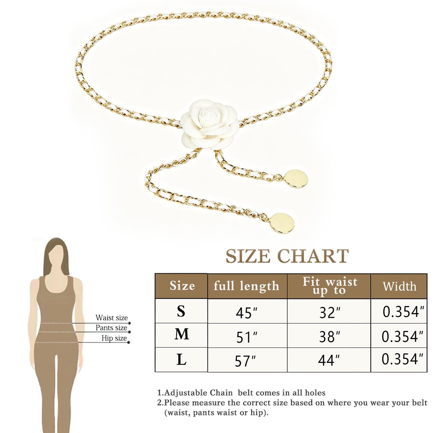 Belly Chain Belt for Women, Metal Waist Chain Body Chain Belt for Clothing Matching (Black, Fit waist up to 32")