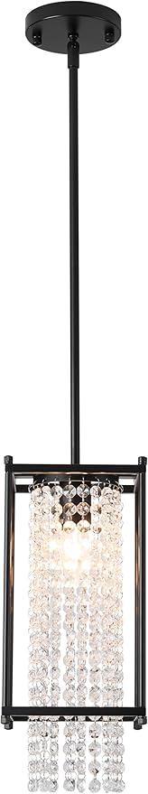 Mini Crystal Chandelier Black Modern Chandeliers Small Square Pendant Light Fixtures 1 Light Chandelier Lighting for Kitchen and Dining Room