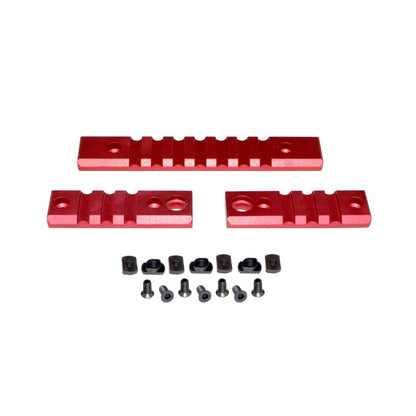 3-Piece Single Picatinny Rail Section Kit, Red Anodized, (2) 3 Slot Section and (1) 7 Slot Section