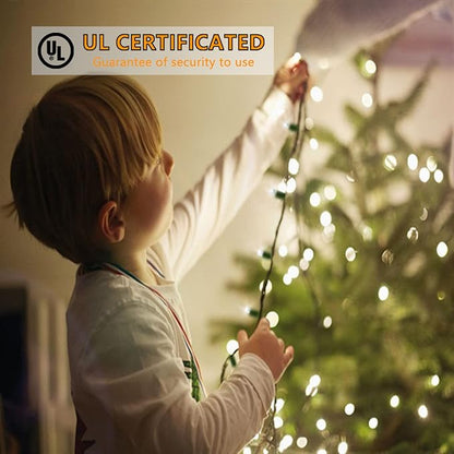 50ft 100 Counts Cool White LED Christmas Lights Outdoor- Commercial Grade Outdoor Waterproof, LED String Lights Indoor 5mm Wide Angle Green Wire, Xmas Tree Lights, IP:65, UL