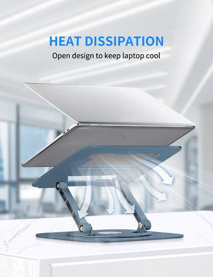 Adjustable Computer Stand with 360 Rotating Base, Ergonimic Foldable Laptop Riser for Desk Compatible with MacBook Pro/Air Notebook up to 16 Inches, Silver
