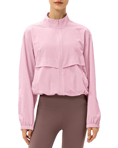 Locachy Women's Lightweight Zip Up Athletic Jacket Stand Collar Windproof Sun Protection Workout Outdoor Jacket Pink M