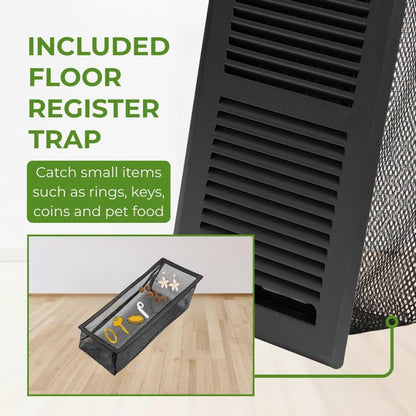 GREEN VENT Floor Register 4x10, 2-Way Steel Vent Cover with Steel Damper, Walkable, Matte Black, Includes Vent Cover Trap