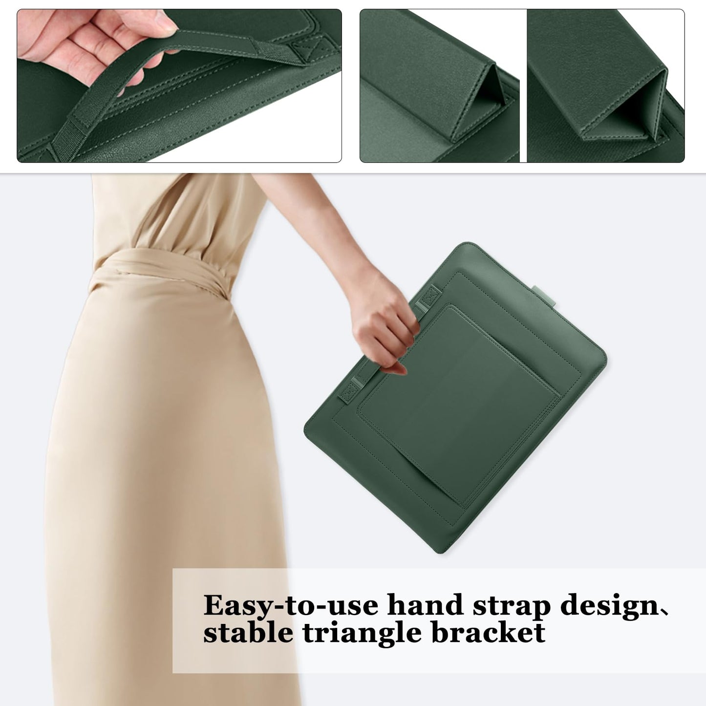 MokaZii 13-14 inch Laptop Sleeve Protective Case for MacBook Air/Pro 13-14" M5/M4/M3/M2/M1 (Pro/Max), [3 in 1] PU Leather Laptop Waterproof Slim Cover with Stand and Mouse for MacBook - Dark green
