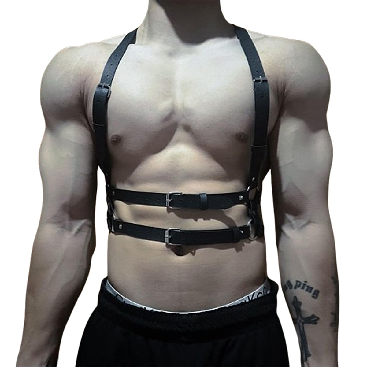 Dicosky Adjustable Men's Bondage Harness,PU Leather Chest Strap Suspenders for BDSM,SM Fetish,Gothic Stage Performance,Punk Clubwear&Gay Cosplay Costume Valentine's Day