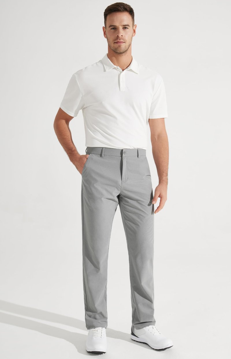 Libin Men's Work Pants Comfy Golf Pants 34" Quick Dry Lightweight Dress Slacks Business Casual Clothing for Men Travel HIiking Outdoor, Light Grey, 46W x 34L