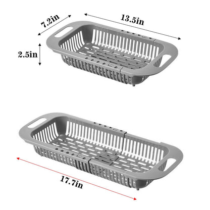 MineSign Extendable Over the Sink Colander Fruits and Vegetables Drain Basket Adjustable Food Strainer Sink Washing Basket for Kitchen (Blue)