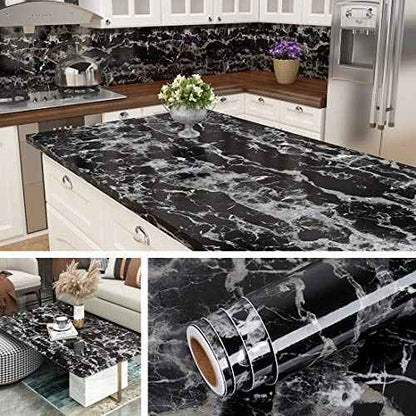 Livelynine Peel and Stick Countertop Contact Paper Waterproof Kitchen Countertop Paper Black Marble Wallpaper Bathroom Counter Top Vinyl Wrap Desk Table Cabinet Covers Removable Backsplash 15.8x78.8
