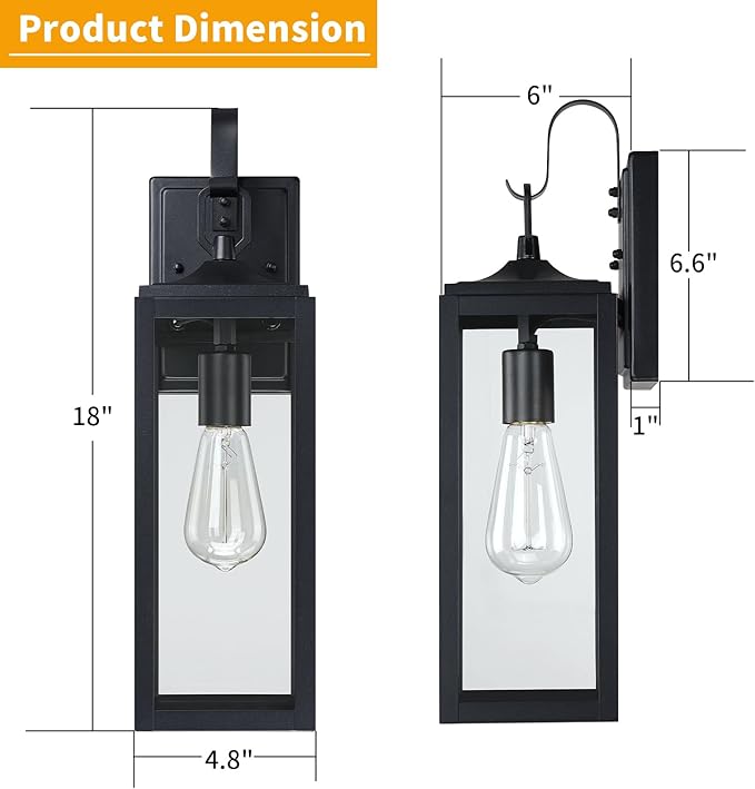 18'' Large Outdoor Wall Lights 2 Packs, Modern Black Exterior Lighting Fixtures, Waterproof Outdoor Sconces Porch Light for House Wall Mount, Farmhouse Wall Lanterns for Front Door, Garage