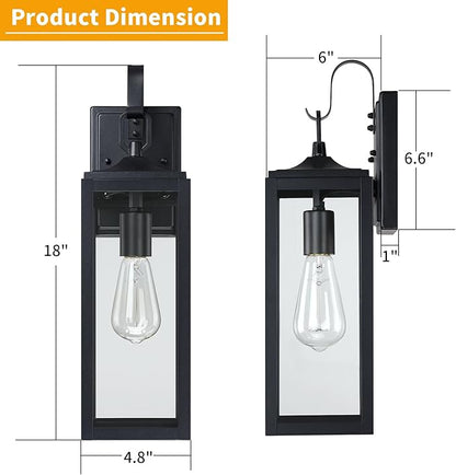 18'' Large Outdoor Wall Lights 2 Packs, Modern Black Exterior Lighting Fixtures, Waterproof Outdoor Sconces Porch Light for House Wall Mount, Farmhouse Wall Lanterns for Front Door, Garage