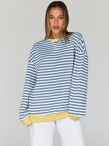 Trendy Queen Oversized Sweatshirt for Women 2025 Fall Crewneck Striped Long Sleeve Shirts Hoodies Cute Top Y2K Outfits