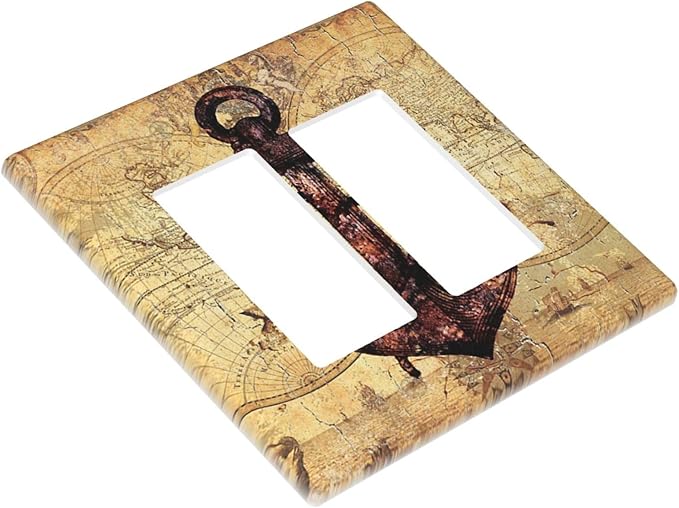 Anchor Nautical Vintage Map Double Rocker Light Switch Cover 2 Gang Outlet Wall Plate Decorative GFCI Switchplate Electrical Faceplate for Office Livingroom Home Decor