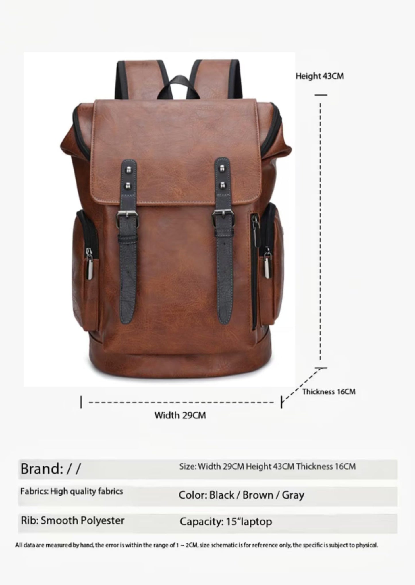 CYLYWJD PU Leather Casual Backpack 15.6 Inches Travel College Work Business Laptop Backpack Multi-Pocket Schoolbag (Brown2)