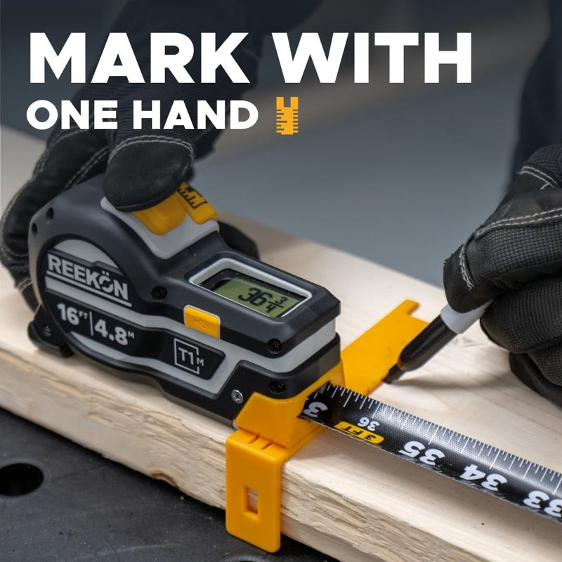 REEKON T1M Utility Digital Tape Measure 16 ft (English) – Bluetooth Smart Measuring Tool, 1/32” Accuracy, Saves 1000+ Measurements, LCD Display, 150 Hour+ Battery Life & Rechargeable