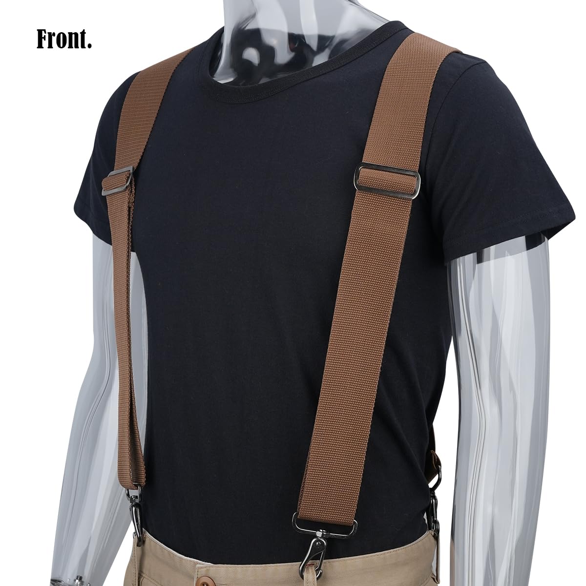 WELKINLAND Khaki 2Inch-Wide Suspenders, Heavy-Duty Work Suspenders Men, Big And Tall Suspenders Men for Pants, Mens Suspender Hooks Belt Loop For Jeans