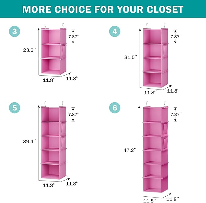 YOUDENOVA Hanging Closet Organizer, 4-Shelf Closet Hanging Storage Shelves