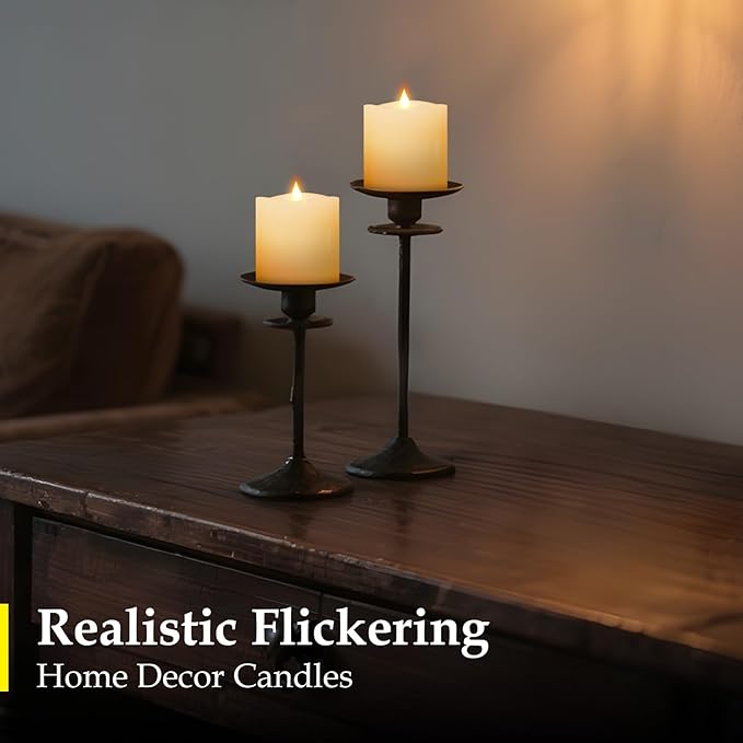 3x3 Flameless Candles with Remote & Timer - Battery Operated LED Pillar Candles, 600-Hour Long-Lasting, Flickering Effect for Valentine's Day, Indoor/Outdoor Decor (Ivory, 3x3 Inch, 2 Pack)