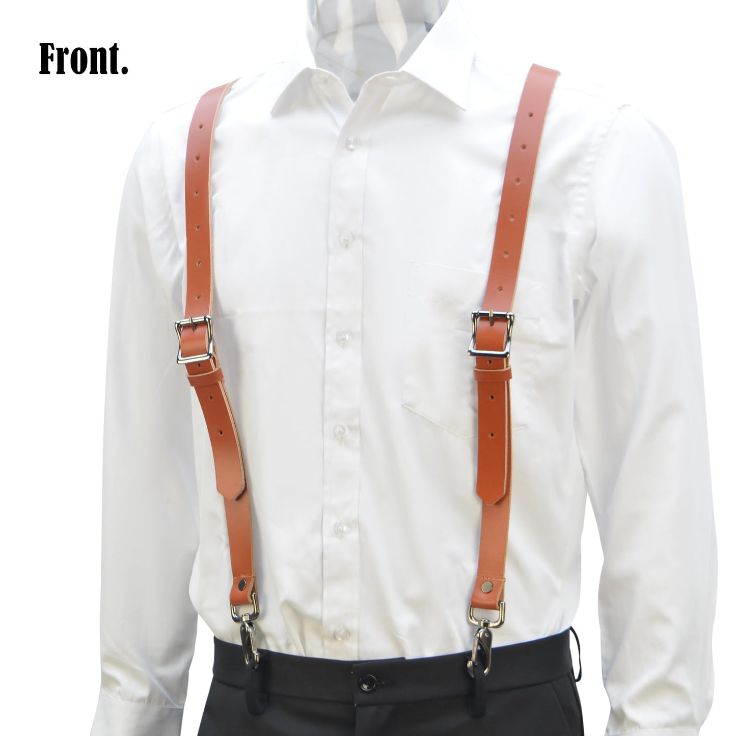 WELKINLAND Buffalo Leather Suspenders - Heavy Duty Work Suspenders for Men, Brown Leather with Hooks