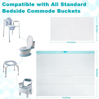 60 Commode Liners with Absorbent Pads, 60 Bedside Commode Liners and 60 Pads for Commode Bucket, Disposable Commode Bags for Adults, Portable Leak-Proof Potty Chair Liners (21 * 16in-60+60)