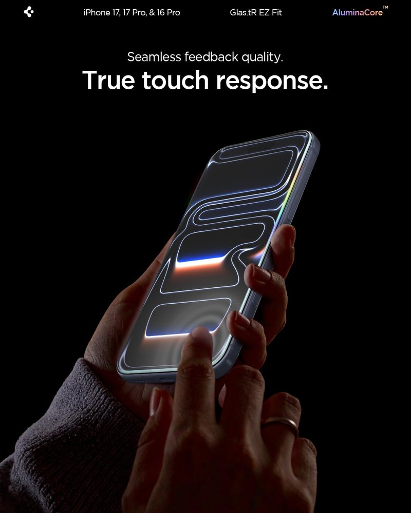 Spigen AluminaCore Tempered Glass Screen Protector [Glas.tR EZ Fit] designed for iPhone 17 Pro | iPhone 17 | iPhone 16 Pro [2 Pack] 9H+ Hardness, Aluminum-Enhanced Durability