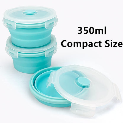 CCyanzi 3piece Round Collapsible Bowl with Lids, Silicone Food Storage Containers, Microwave & Freezer Safe, Space Saving for Kitchen Cabinet and Camping Backpack,(Pink)