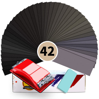 VRKET Wet & Dry Sandpaper Set, 42 Sheets of 120 to 3000 grit Sandpaper with Sanding Block Sander,for Wood Furniture Finishing Metal Automotive Sanding Polishing