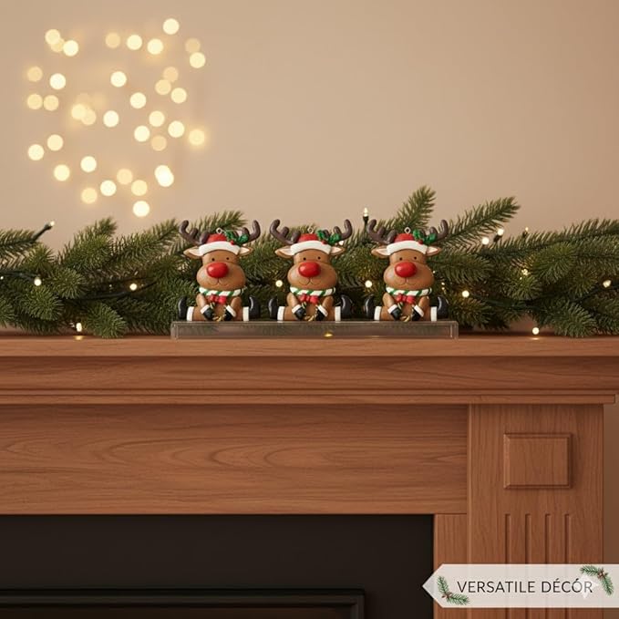 Set of 3 Cute Reindeer Hanging Christmas Tree Ornaments - Hand-Painted Resin Holiday Home Decor & Gift - Durable, Lightweight Xmas Decoration for Family, Friends, Teachers (Deer)