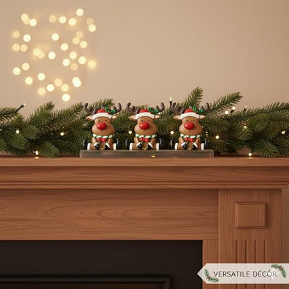 Set of 3 Cute Reindeer Hanging Christmas Tree Ornaments - Hand-Painted Resin Holiday Home Decor & Gift - Durable, Lightweight Xmas Decoration for Family, Friends, Teachers (Deer)