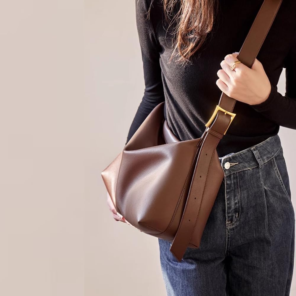 BOAWHNTR Sleek Leather Tote Bag for Women - Stylish & Durable, Large Capacity with Adjustable Straps, Perfect for Daily Use & Special Occasions - Elegant Design (Brown)