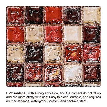 uxcell Peel and Stick Wall Sticker, 25Pcs 3.94"x3.94" Waterproof Small Size Mosaic Self-Adhesive Stickers Decorative for Kitchen Bathroom, Red+Black