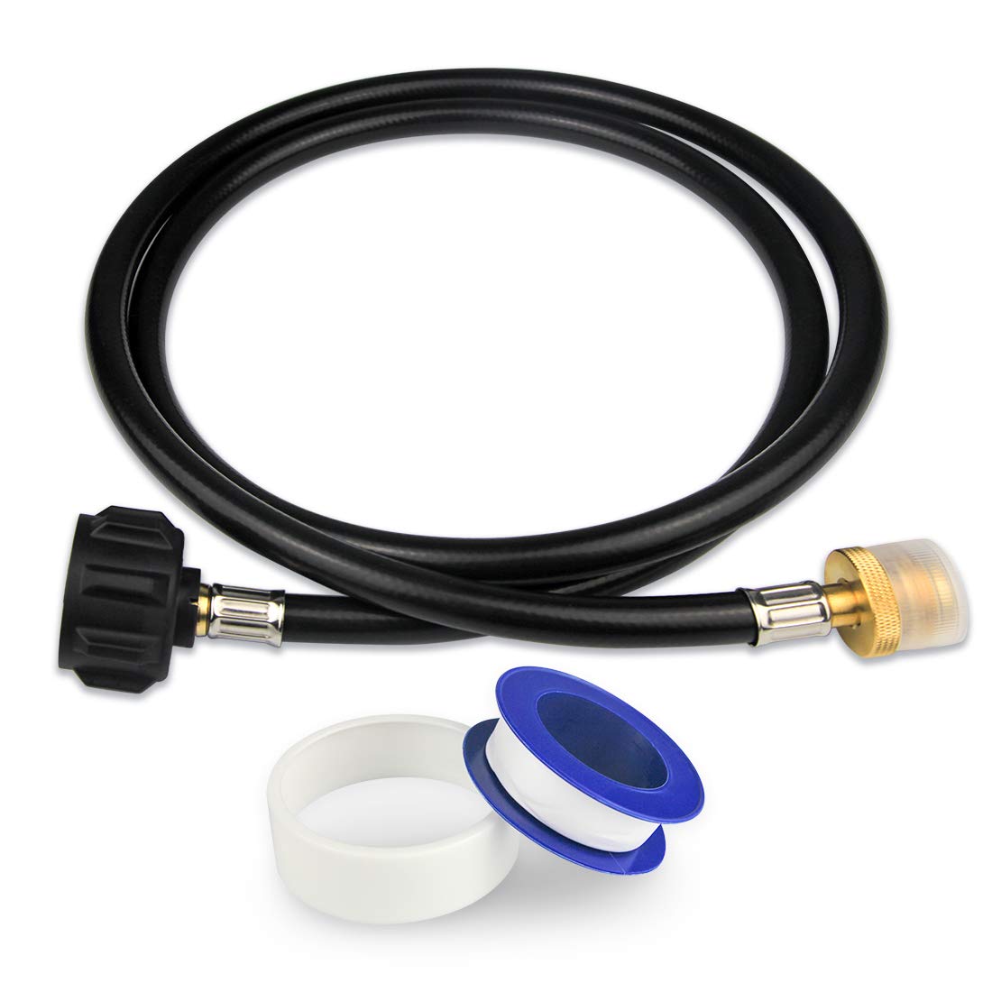 KOMAN 5FT Propane Hose Adapter 1lb to 20lb, Propane Tank Aapter,Converter for Buddy Heaters,Coleman Camping Stove,Weber Q/Blackstone Griddle Grill,1lb Propane Appliances Connect to 20lb Tank,Certified